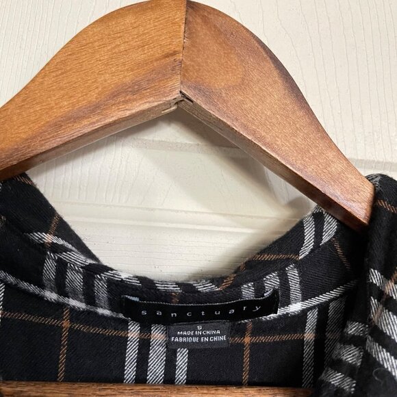 Sanctuary Womens Black Plaid Soft Faux Skirt Wrap Button Up Shirt Dress Small - Picture 2 of 7